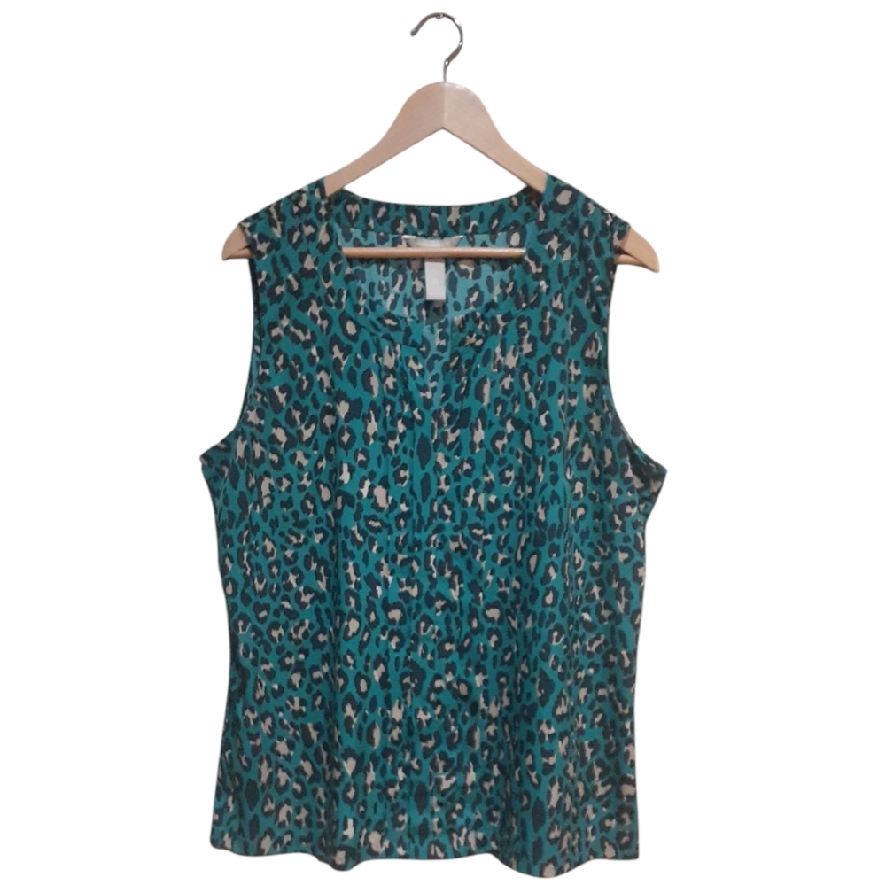 Banana Republic Women's Leopard Print Sleeveless Top Pleated Green Size Xl